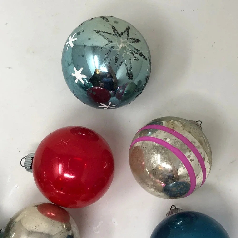 Vintage Mercury Glass Christmas Ornaments Lot of 17 Reflector UFO Teardrop
